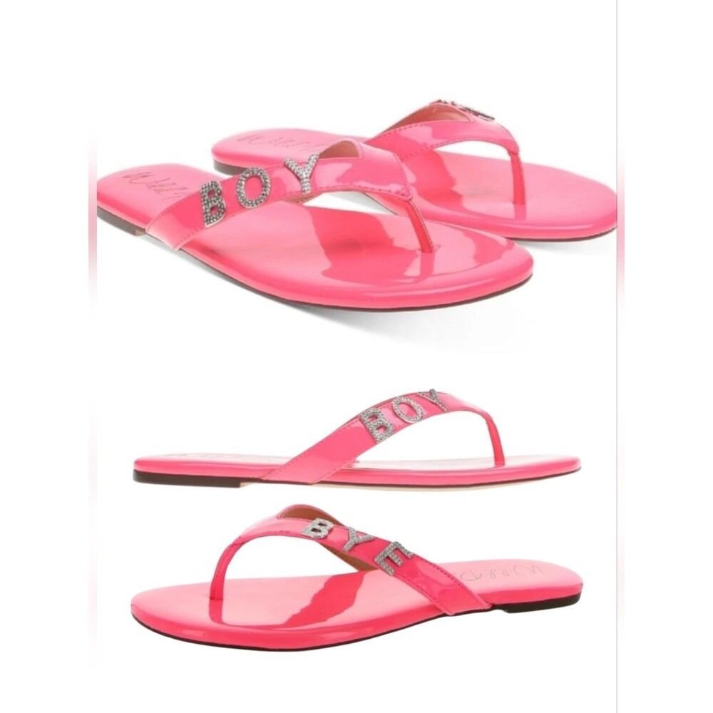 NIB Wild Pair "Boy Bye" Graphic Bright Pink Rhinestone Sandals Size 7.5
